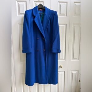Vibrant Blue Double-Breasted Wool Blend Coat